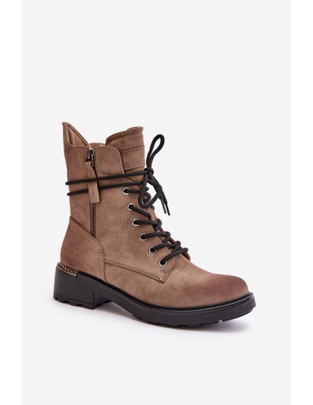 High Worker Boots With Zippers Dark Beige Maisa