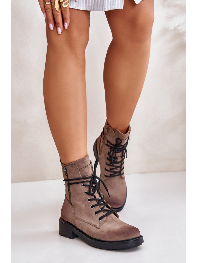 High Worker Boots With Zippers Dark Beige Maisa