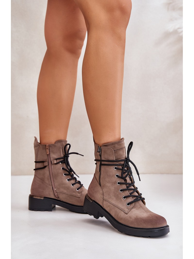 High Worker Boots With Zippers Dark Beige Maisa