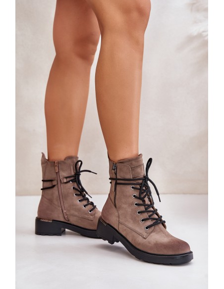 High Worker Boots With Zippers Dark Beige Maisa