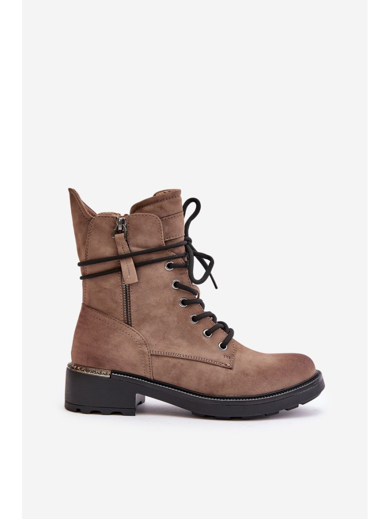 High Worker Boots With Zippers Dark Beige Maisa