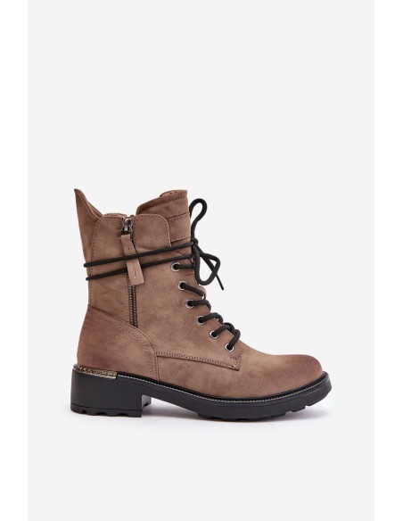 High Worker Boots With Zippers Dark Beige Maisa