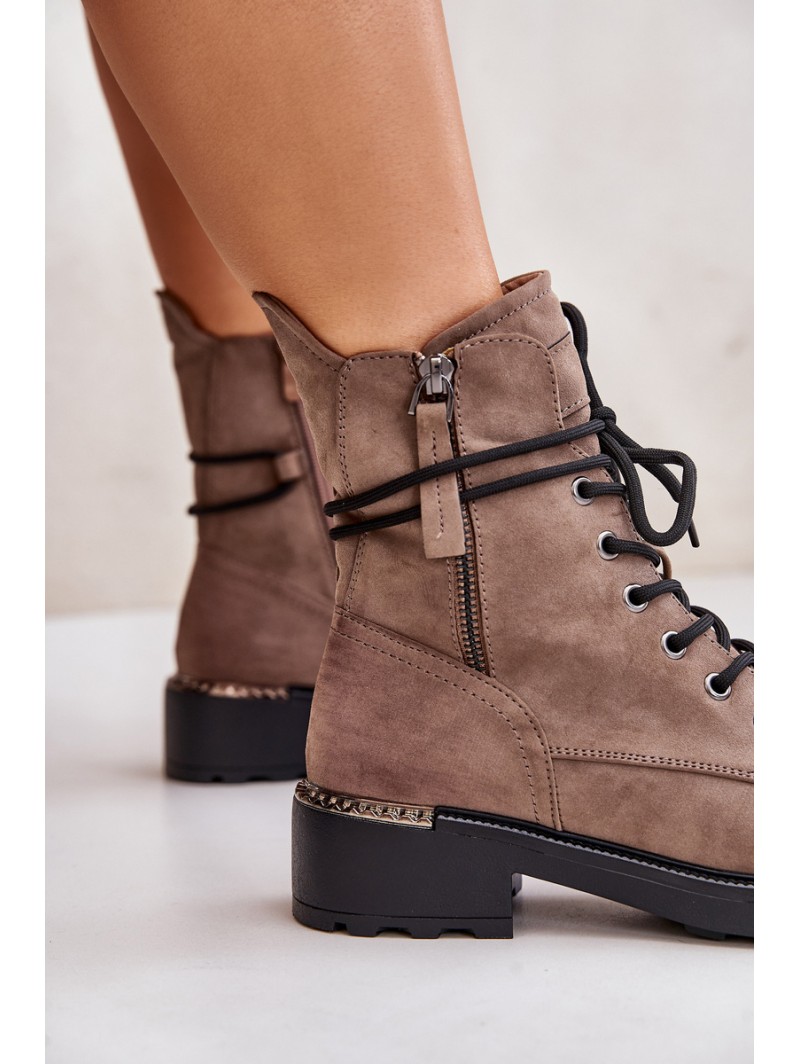 High Worker Boots With Zippers Dark Beige Maisa