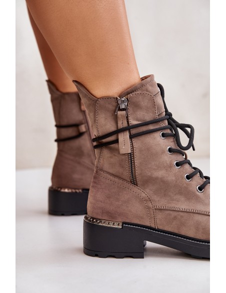 High Worker Boots With Zippers Dark Beige Maisa