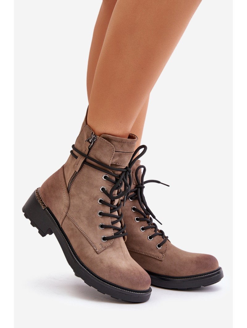 High Worker Boots With Zippers Dark Beige Maisa