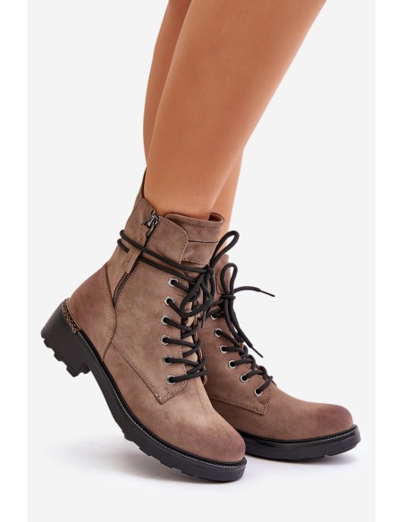 High Worker Boots With Zippers Dark Beige Maisa