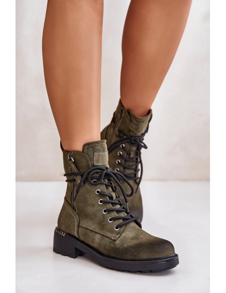 High Worker Boots With Zippers Dark Beige Maisa