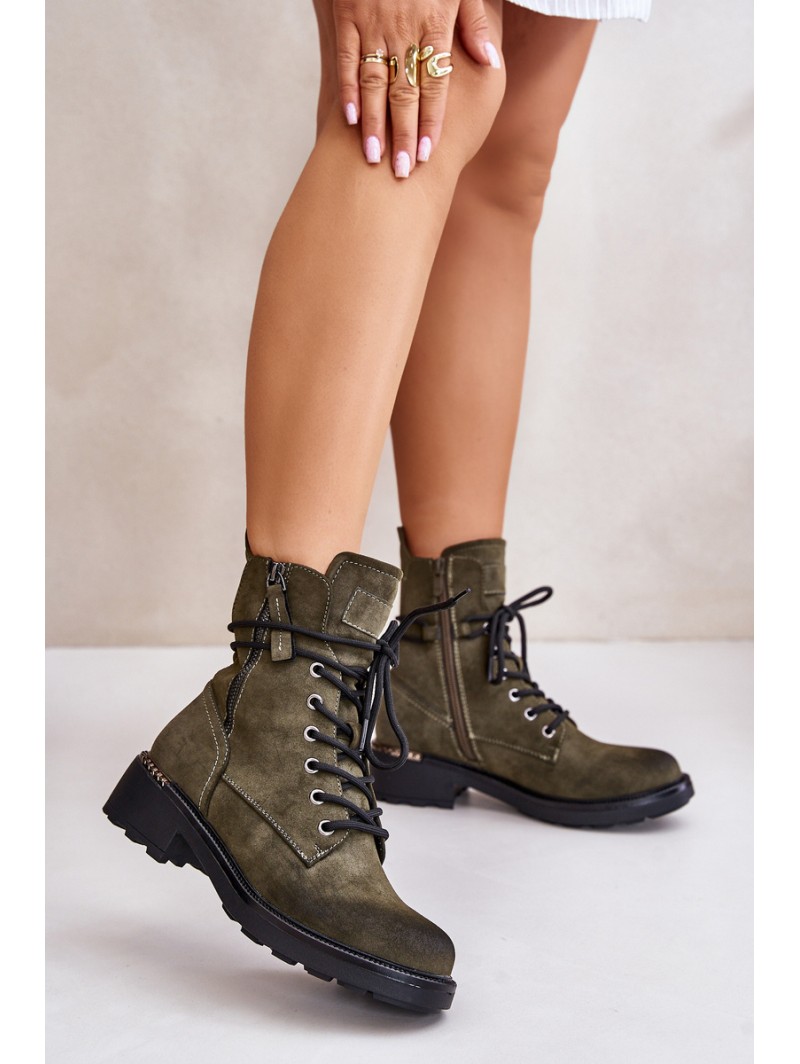 High Worker Boots With Zippers Dark Beige Maisa