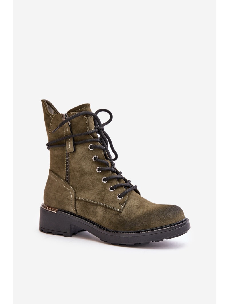 High Worker Boots With Zippers Dark Beige Maisa