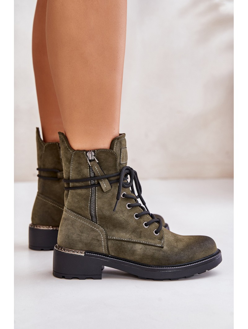 High Worker Boots With Zippers Dark Beige Maisa