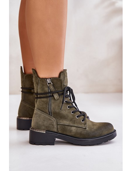 High Worker Boots With Zippers Dark Beige Maisa