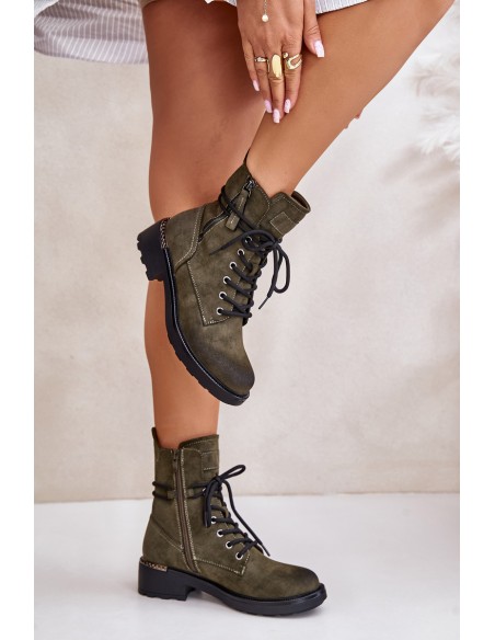 High Worker Boots With Zippers Dark Beige Maisa