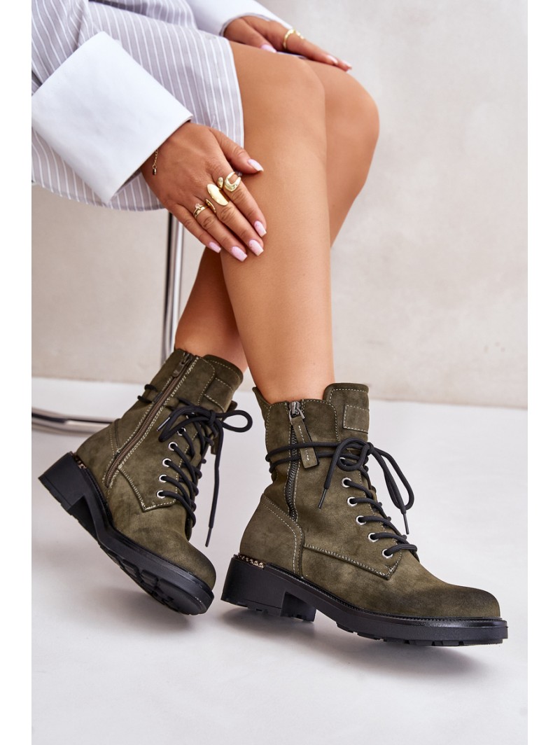High Worker Boots With Zippers Dark Beige Maisa