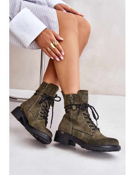 High Worker Boots With Zippers Dark Beige Maisa