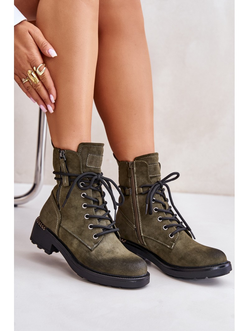 High Worker Boots With Zippers Dark Beige Maisa