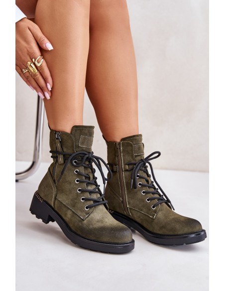 High Worker Boots With Zippers Dark Beige Maisa