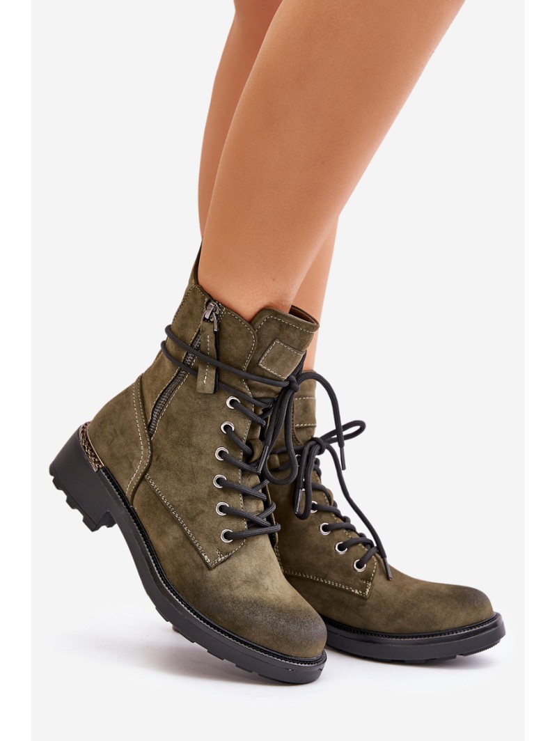 High Worker Boots With Zippers Dark Beige Maisa