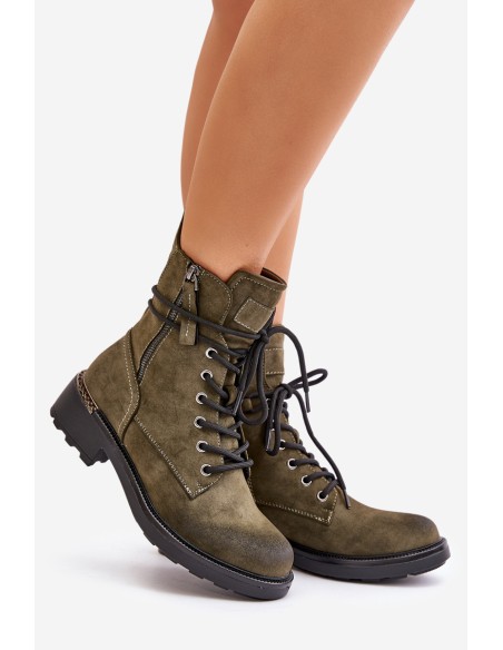 High Worker Boots With Zippers Dark Beige Maisa
