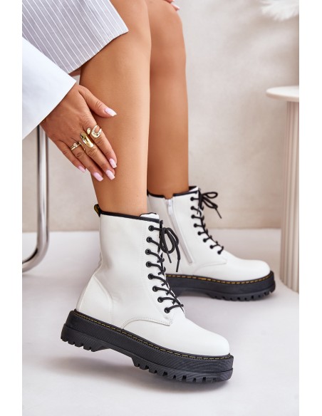 Insulated Worker Boots from Eco Leather with Zipper White Naleli