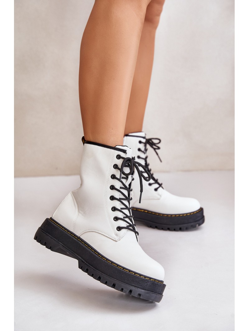 Insulated Worker Boots from Eco Leather with Zipper White Naleli