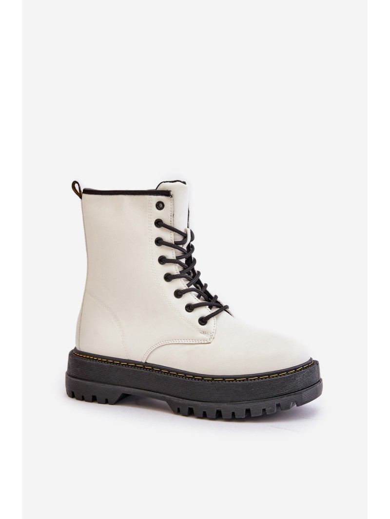 Insulated Worker Boots from Eco Leather with Zipper White Naleli