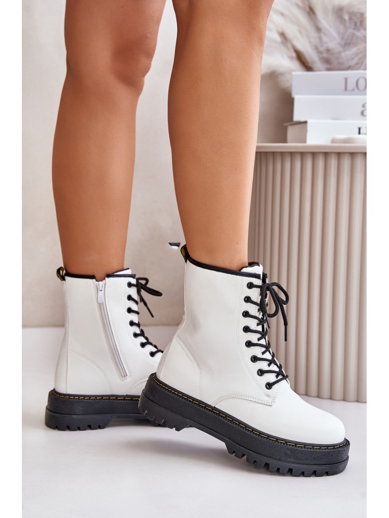 Insulated Worker Boots from Eco Leather with Zipper White Naleli