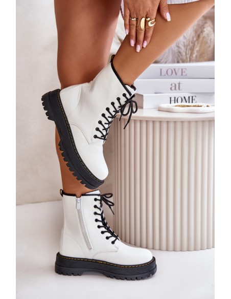Insulated Worker Boots from Eco Leather with Zipper White Naleli
