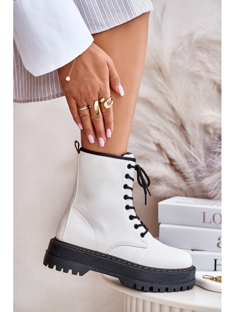 Insulated Worker Boots from Eco Leather with Zipper White Naleli