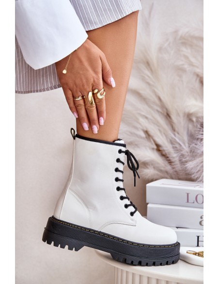 Insulated Worker Boots from Eco Leather with Zipper White Naleli