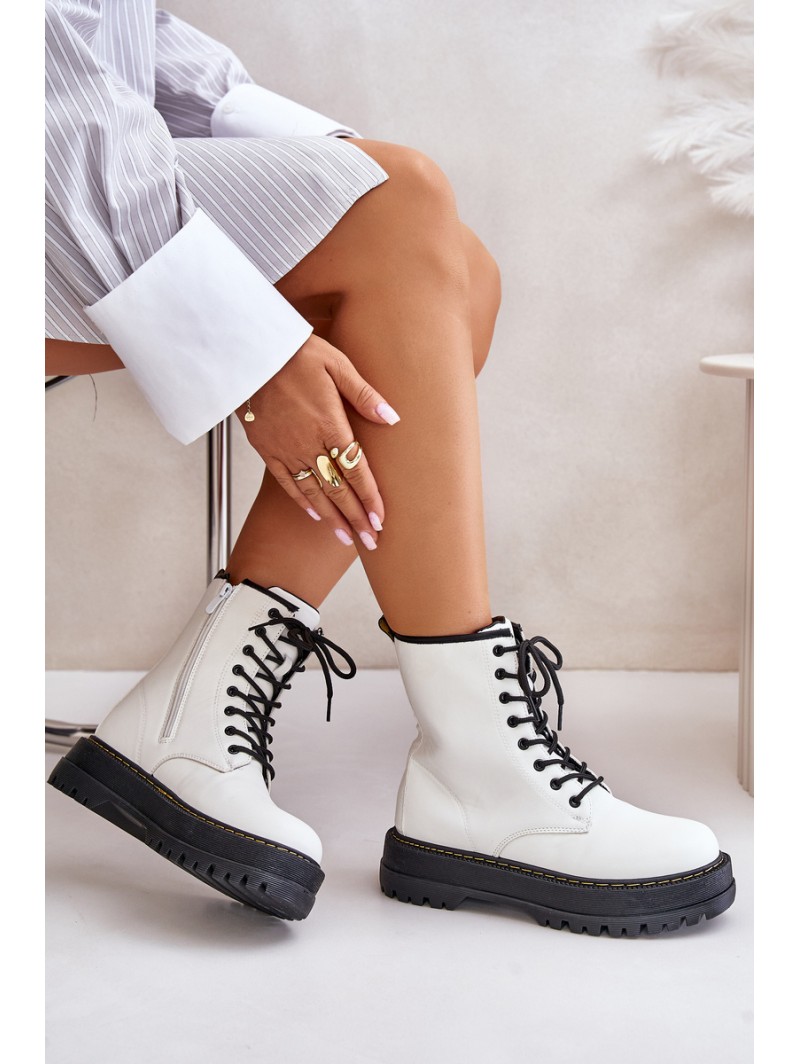 Insulated Worker Boots from Eco Leather with Zipper White Naleli