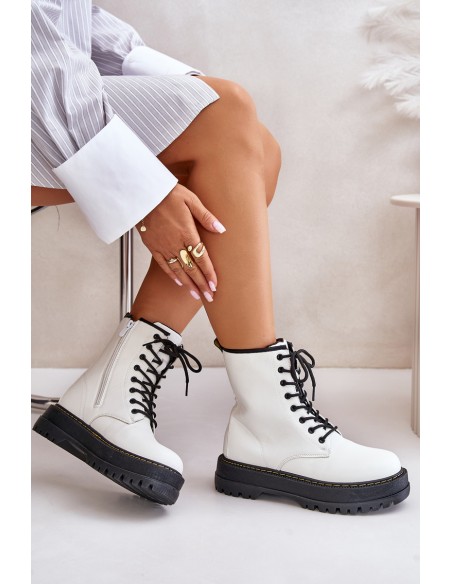Insulated Worker Boots from Eco Leather with Zipper White Naleli