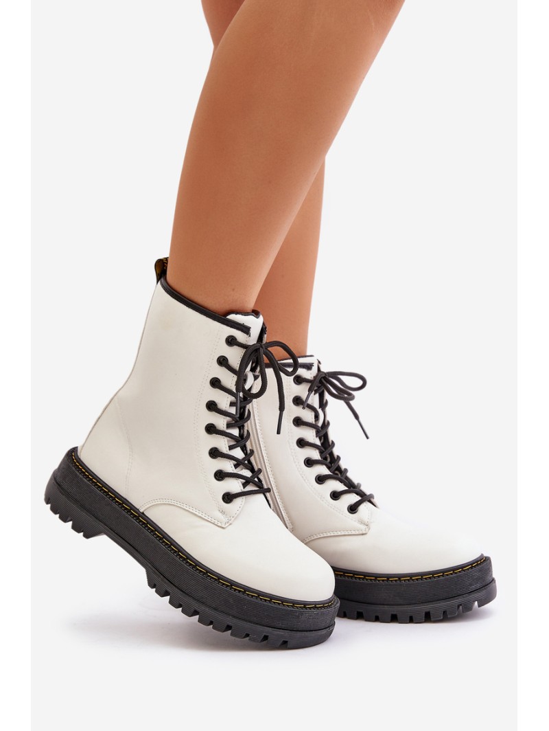 Insulated Worker Boots from Eco Leather with Zipper White Naleli