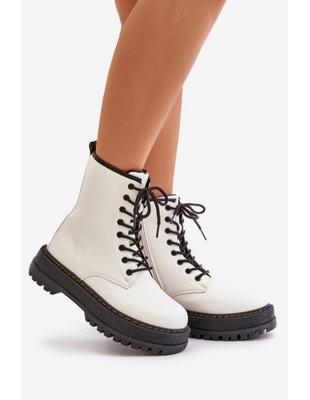 Insulated Worker Boots from Eco Leather with Zipper White Naleli