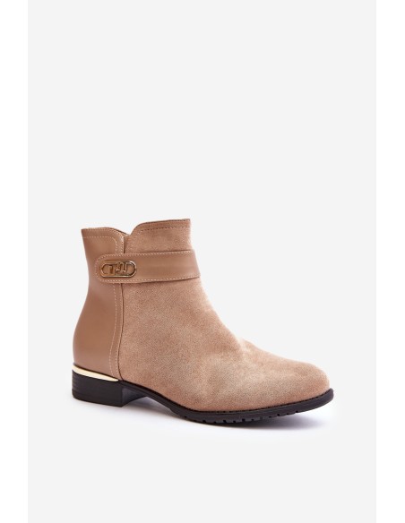 Warm women's ankle boots with flat heel and gold detail beige Ravasira