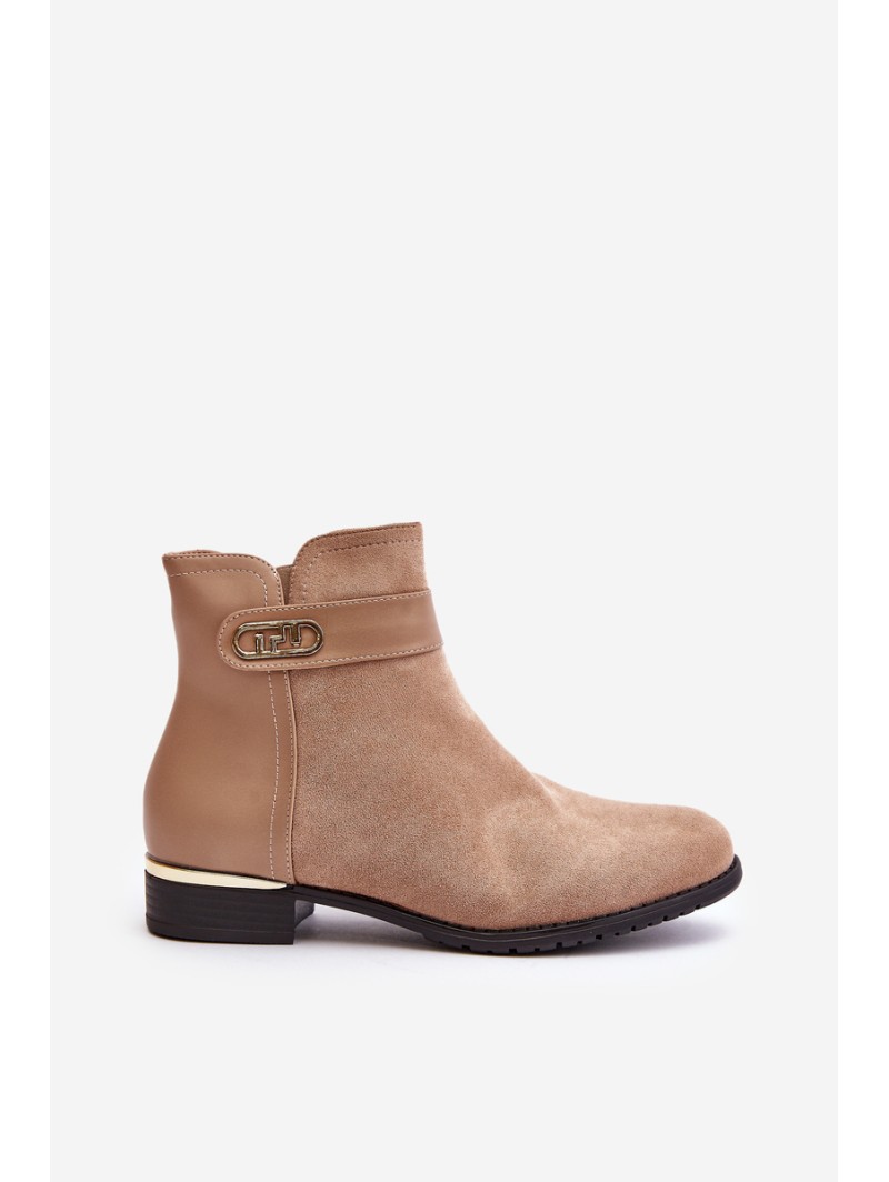 Warm women's ankle boots with flat heel and gold detail beige Ravasira