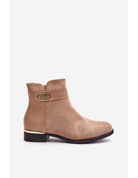Warm women's ankle boots with flat heel and gold detail beige Ravasira