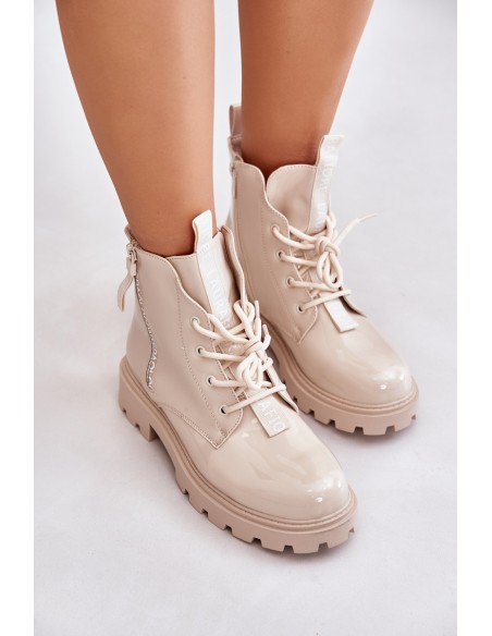 Lacquered Women s Work Boots Insulated With Inscriptions Beige Zinfreya