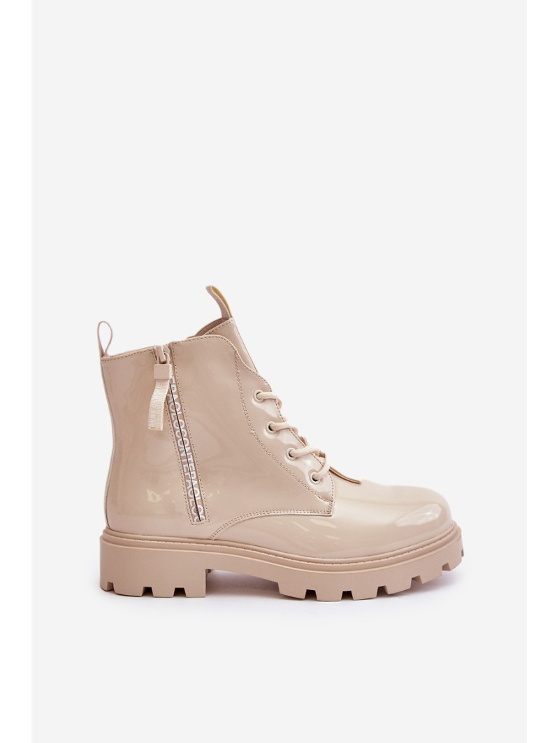 Lacquered Women s Work Boots Insulated With Inscriptions Beige Zinfreya