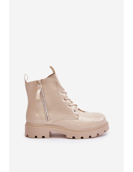 Lacquered Women s Work Boots Insulated With Inscriptions Beige Zinfreya