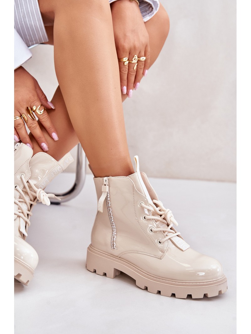 Lacquered Women s Work Boots Insulated With Inscriptions Beige Zinfreya