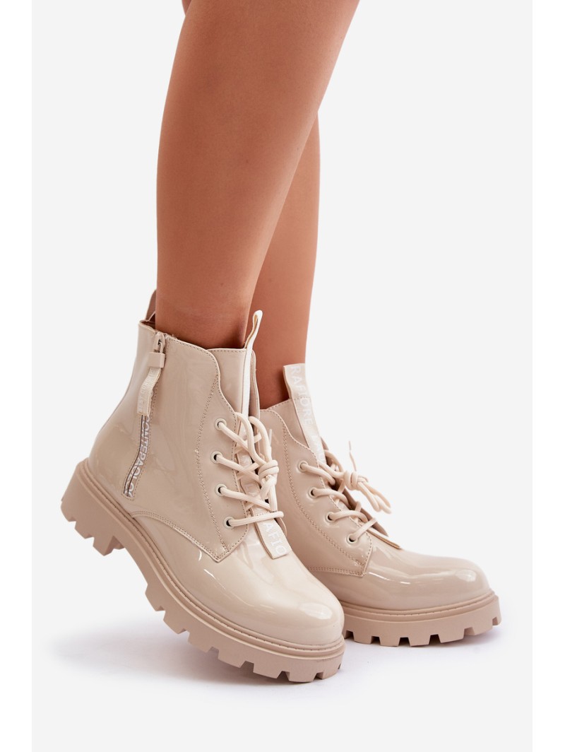 Lacquered Women s Work Boots Insulated With Inscriptions Beige Zinfreya