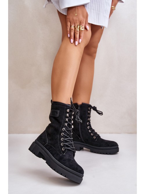 Women's Zip Up Worker Boots Made Of Eco Suede Black Savalann 2