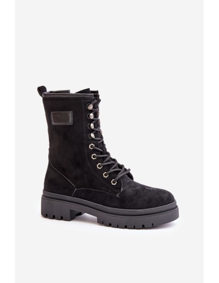 Women's Zip Up Worker Boots Made Of Eco Suede Black Savalann