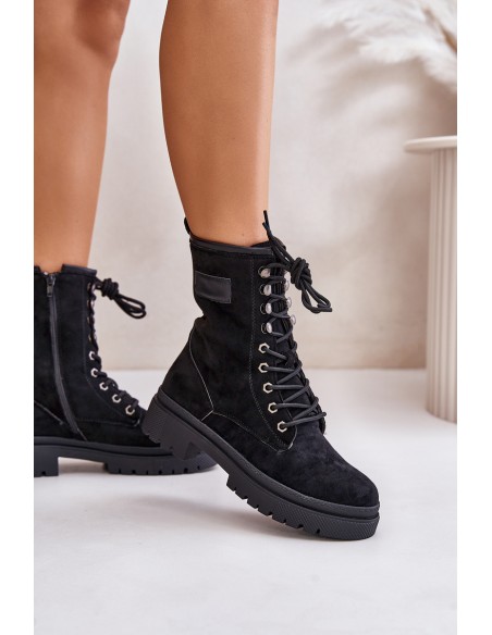 Women's Zip Up Worker Boots Made Of Eco Suede Black Savalann
