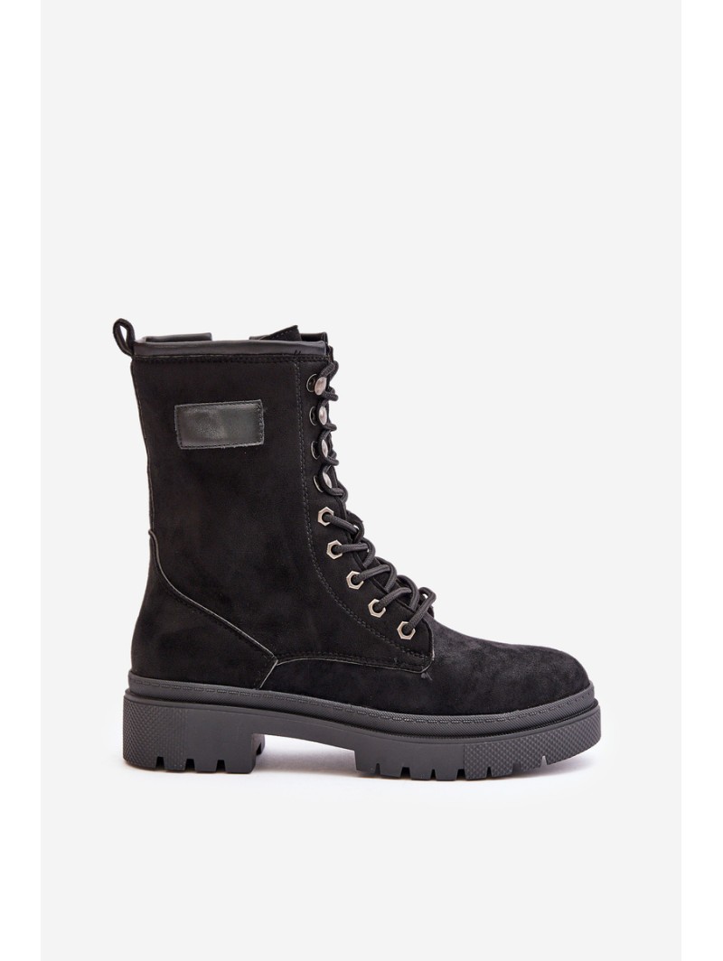 Women's Zip Up Worker Boots Made Of Eco Suede Black Savalann