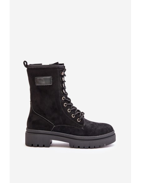 Women's Zip Up Worker Boots Made Of Eco Suede Black Savalann