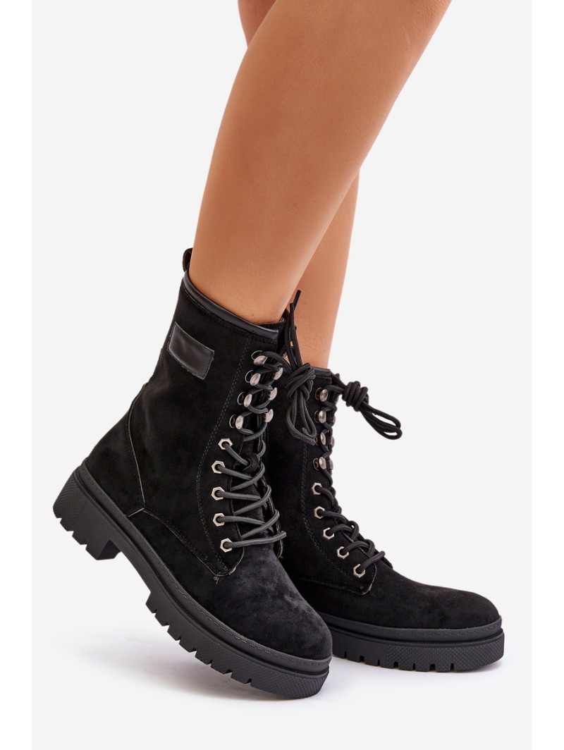 Women's Zip Up Worker Boots Made Of Eco Suede Black Savalann