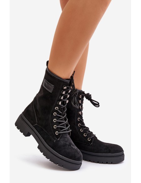 Women's Zip Up Worker Boots Made Of Eco Suede Black Savalann