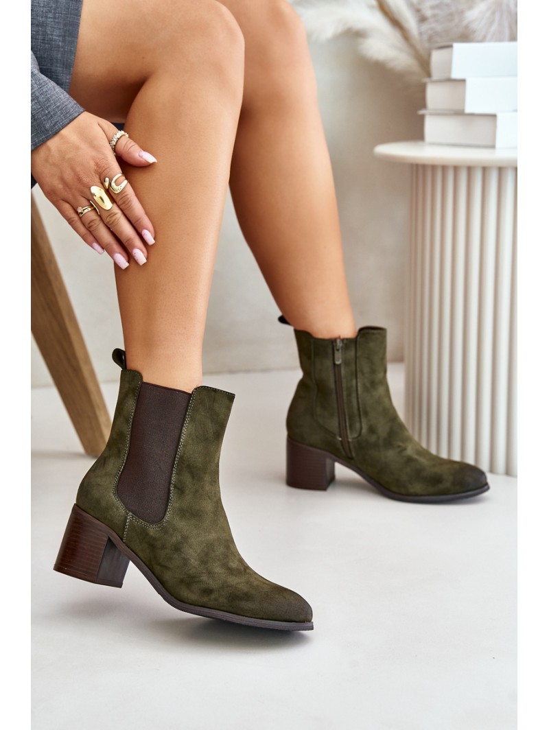 Insulated women's ankle boots on heel dark green Radeya