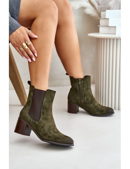 Insulated women's ankle boots on heel dark green Radeya